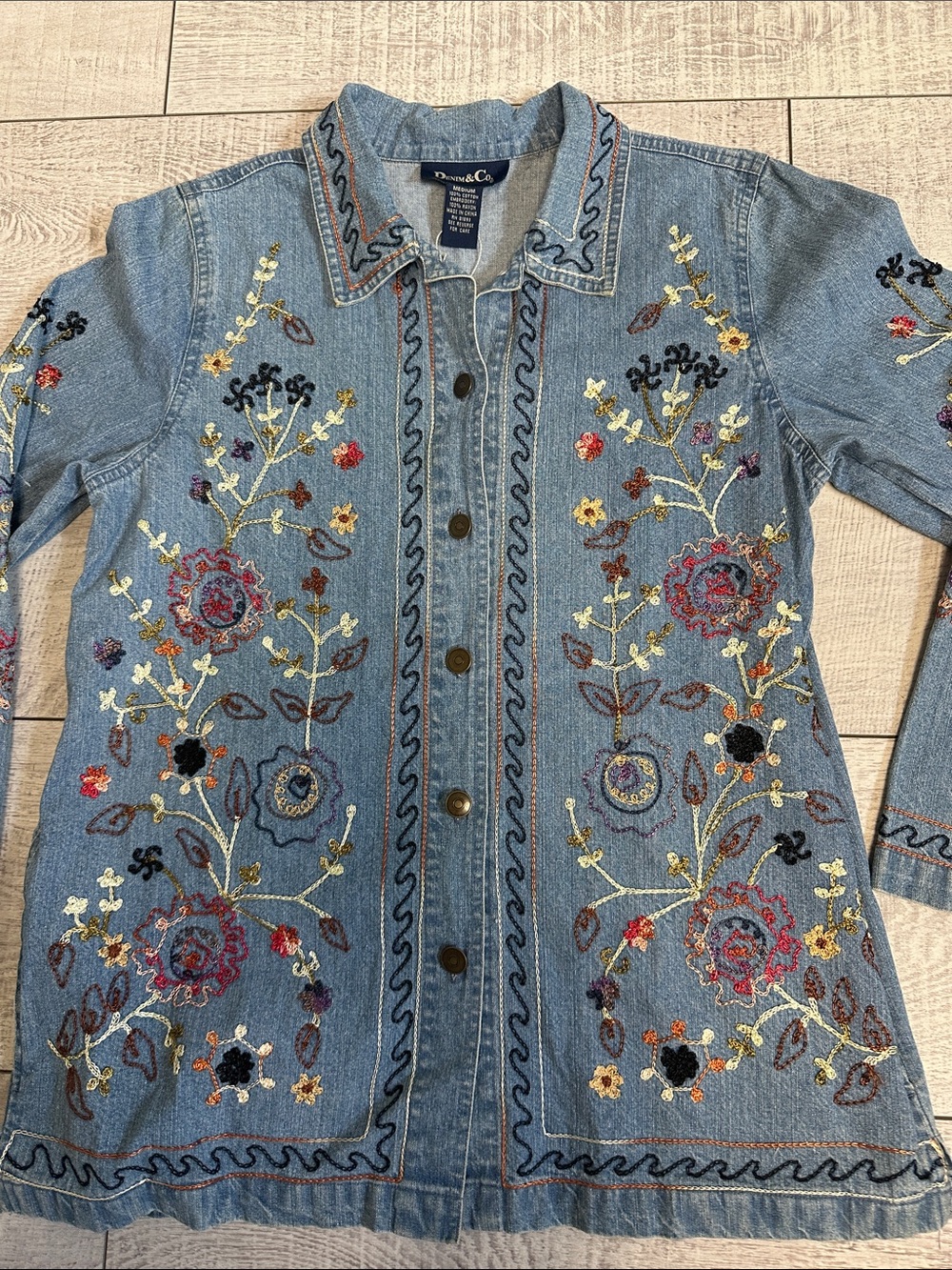 Denim&Co Light Blue Embroidered Denim Shirt